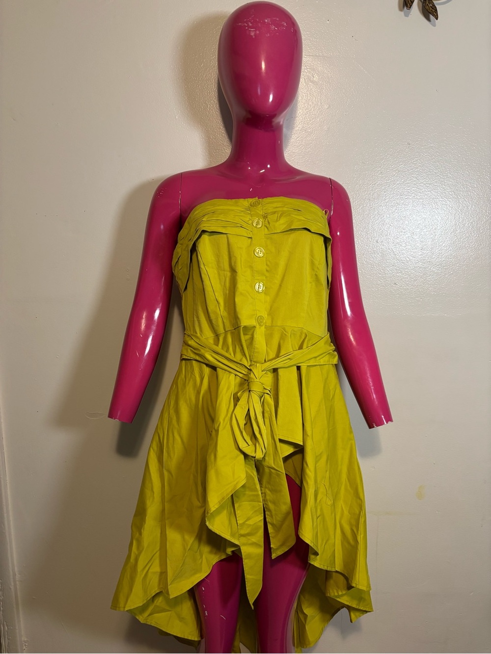 New York & Company Strapless Lime Green Tie-Waist High-Low Dress